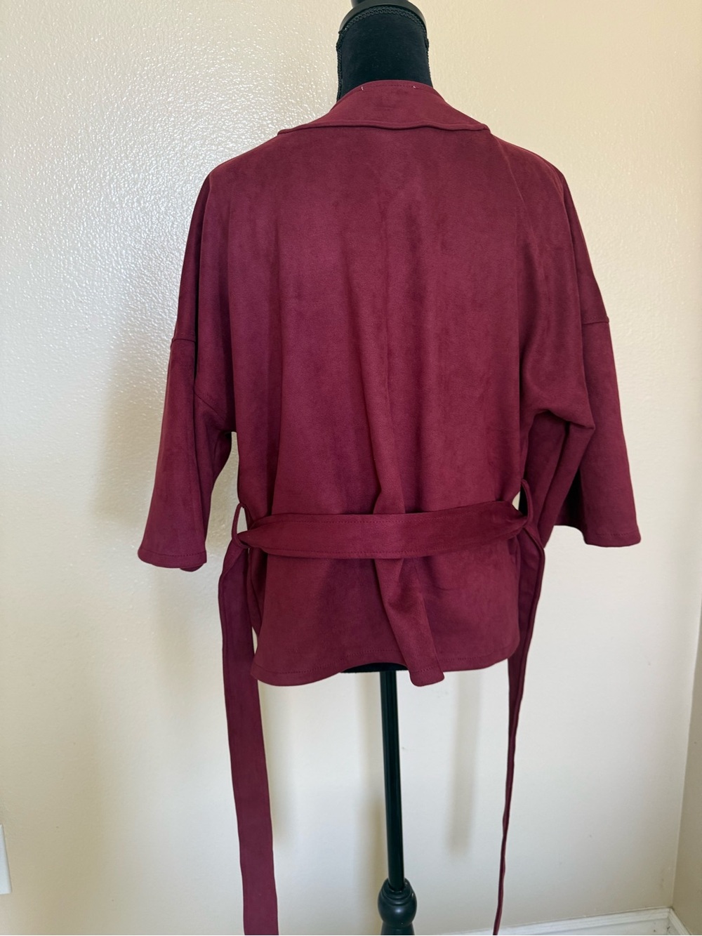 Classic Concepts Burgundy Faux Suede Belted Jacket Cardigan Medium - Picture 7 of 11